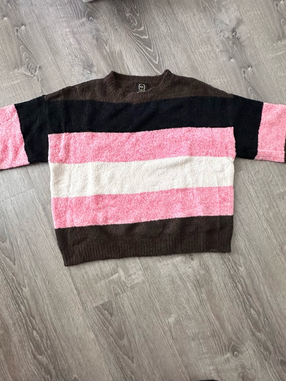 Striped Crewneck Sweater in Pink, Cream & Brown